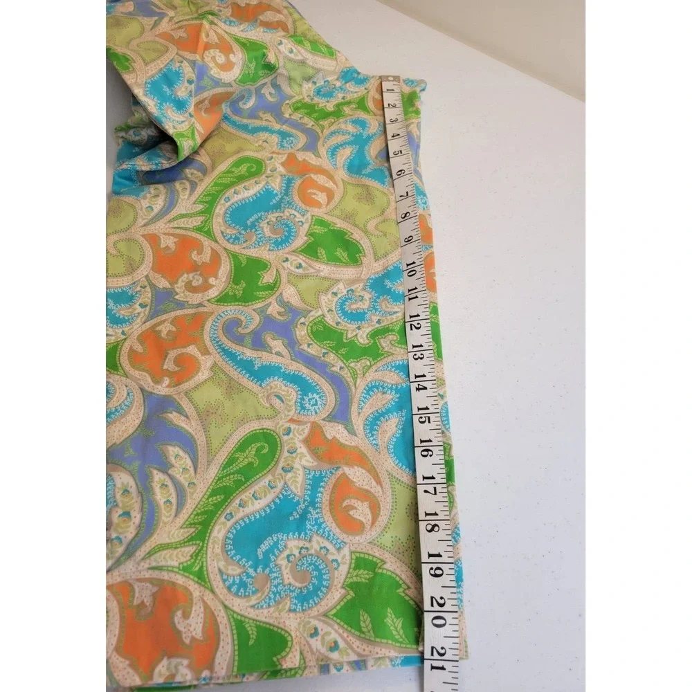 Vtg Talbots Capri Pants Paisley Print Stretch Cropped Trousers Green Blue 12 P